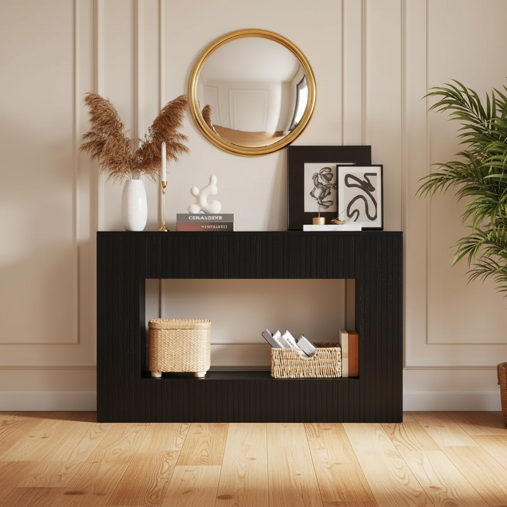 Console de 139,9 cm rustique à lattes avec étagère inférieure