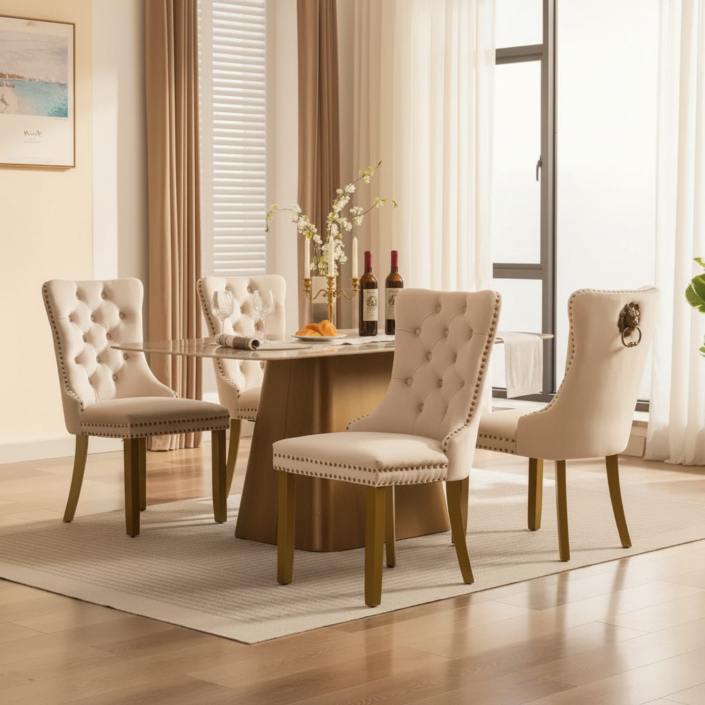 Lot de 2 chaises de salle à manger modernes en velours capitonné avec pieds dorés, chaises d'appoint sans accoudoirs rembourrées pour salle à manger, cuisine