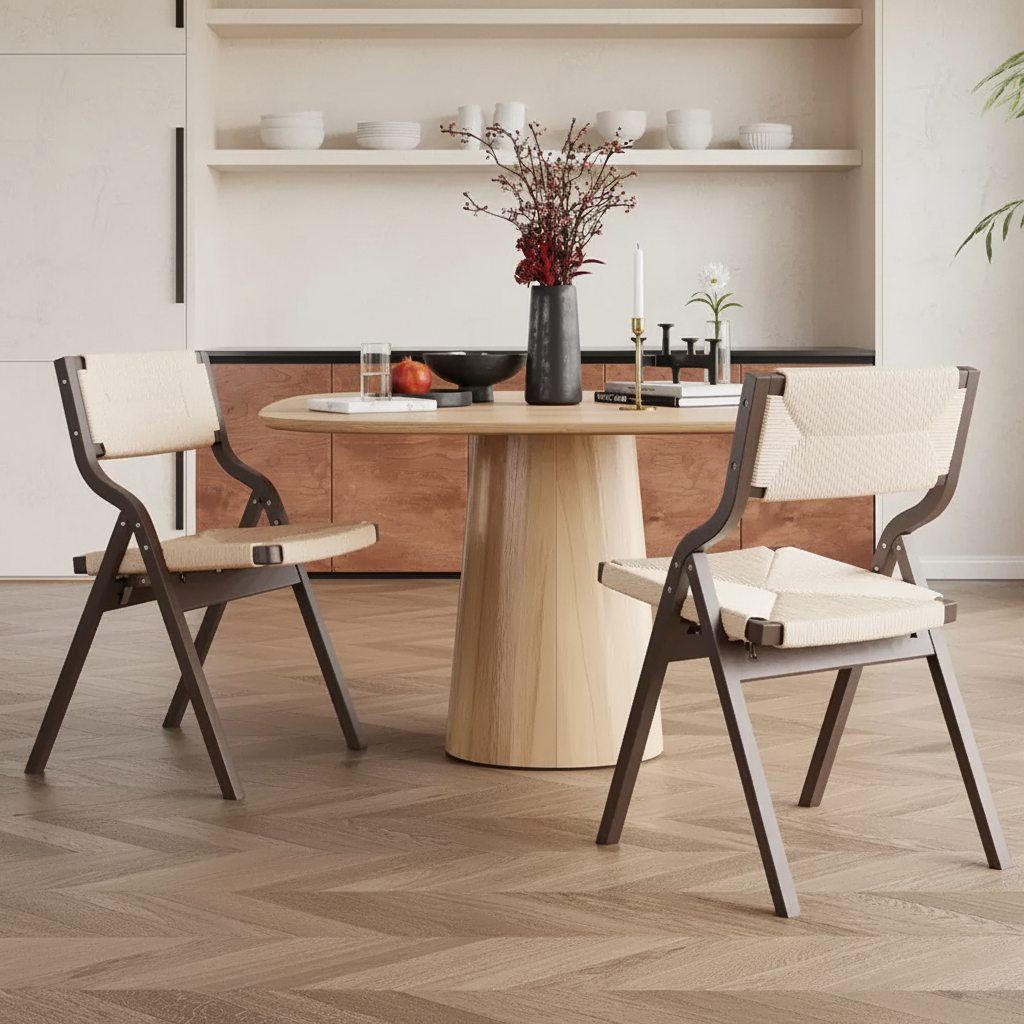 Chaises de salle à manger empilables et pliables en rotin tressé de style rustique