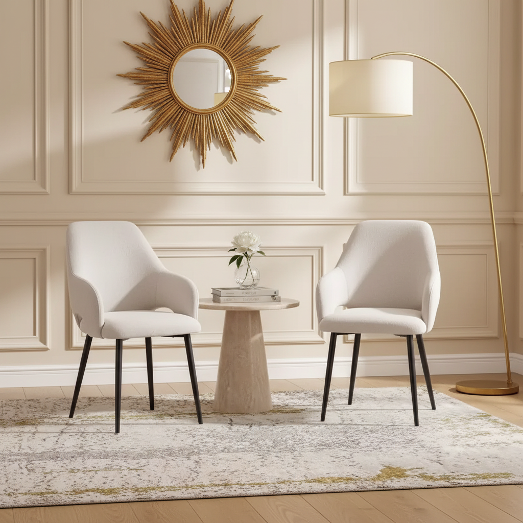 Chaises de salle à manger capitonnées en chenille avec pieds en métal robustes, dossier haut ergonomique pour cuisine, salon, bureau, café