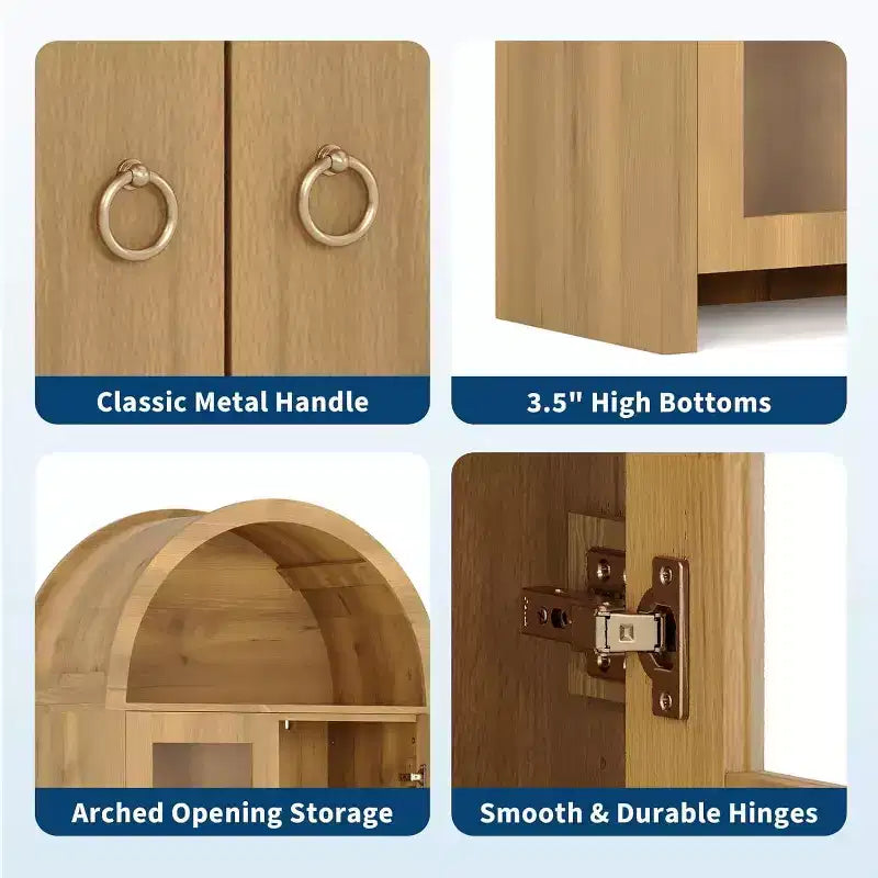 COZONY 70 Tall Arched Display Cabinet with Clear Acrylic Doors, 5 Adjustable Shelves, Wood Storage Pantry Hutch for Kitchen, Dining Room, Oak