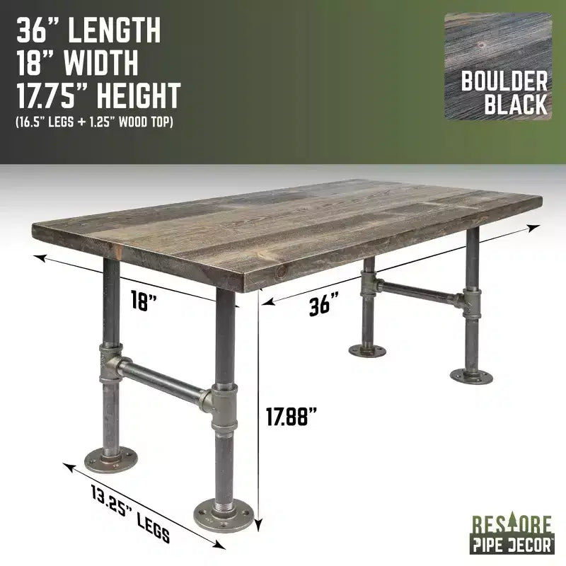 RESTORE Boulder Black Solid Wood Coffee Table by Pipe Decor