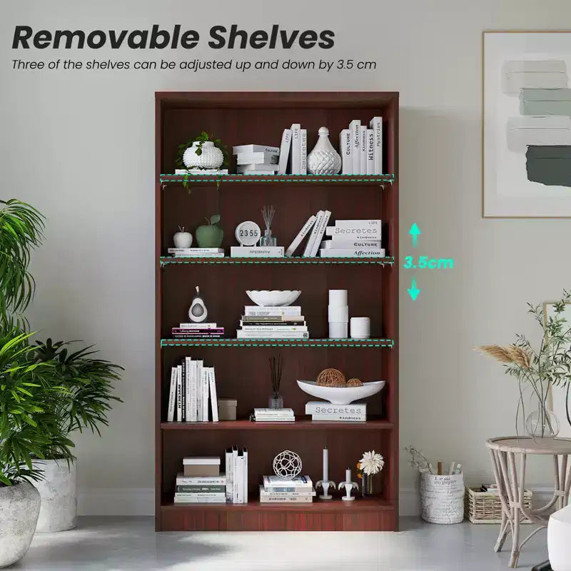 GDFStudio Edwin Modern 5-Tier Tall Bookcase with 3 Adjustable Shelves