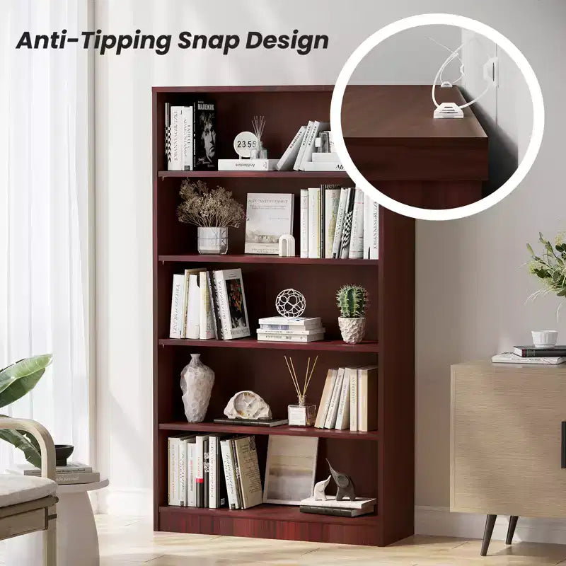 GDFStudio Edwin Modern 5-Tier Tall Bookcase with 3 Adjustable Shelves