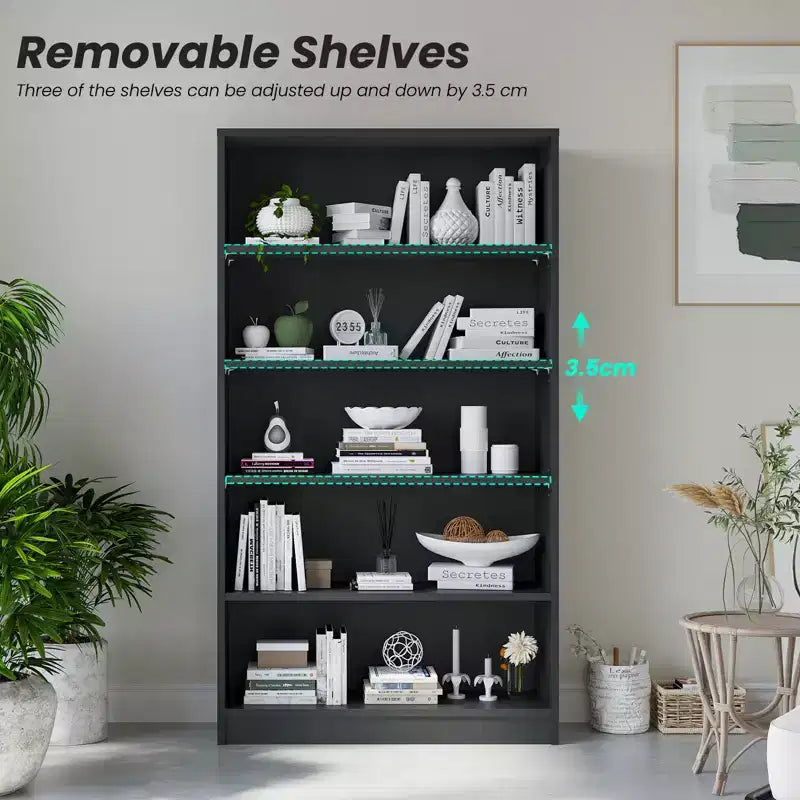 GDFStudio Edwin Modern 5-Tier Tall Bookcase with 3 Adjustable Shelves