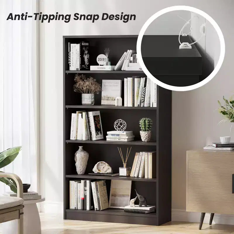 GDFStudio Edwin Modern 5-Tier Tall Bookcase with 3 Adjustable Shelves