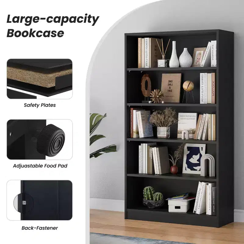GDFStudio Edwin Modern 5-Tier Tall Bookcase with 3 Adjustable Shelves