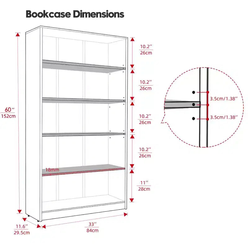 GDFStudio Edwin Modern 5-Tier Tall Bookcase with 3 Adjustable Shelves