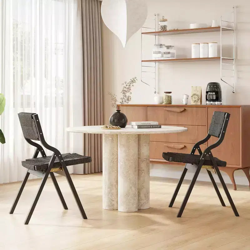 GDFStudio Colette Farmhouse Stackable Foldable Woven Rattan Dining Chairs (Set of 2)