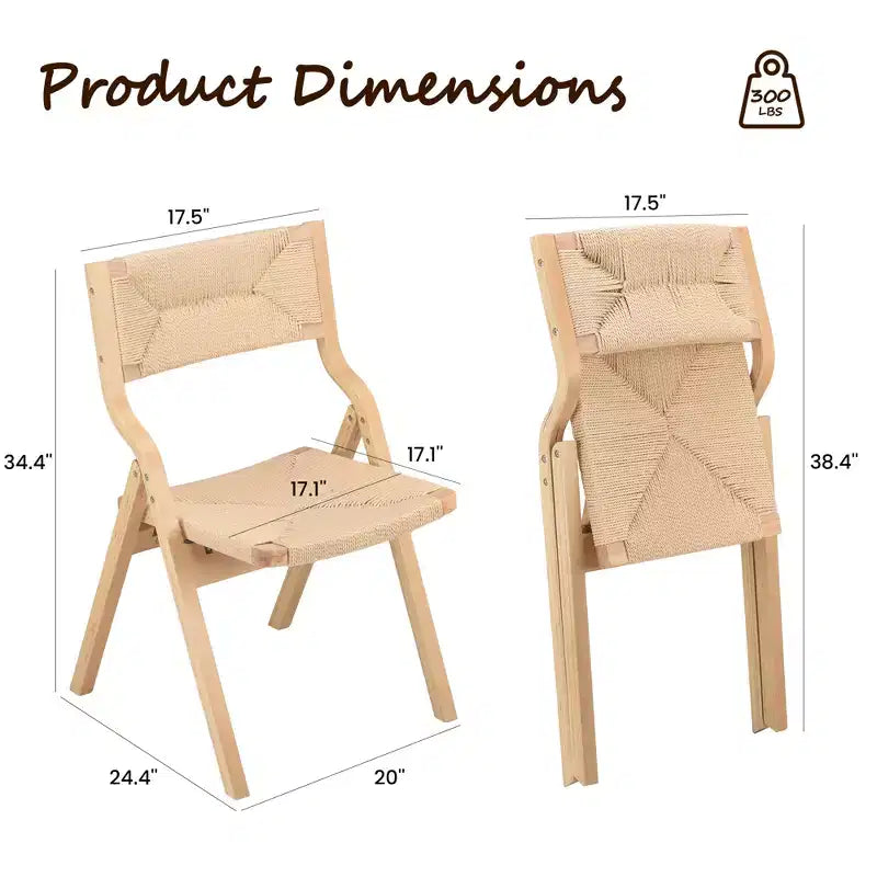 GDFStudio Colette Farmhouse Stackable Foldable Woven Rattan Dining Chairs (Set of 2)