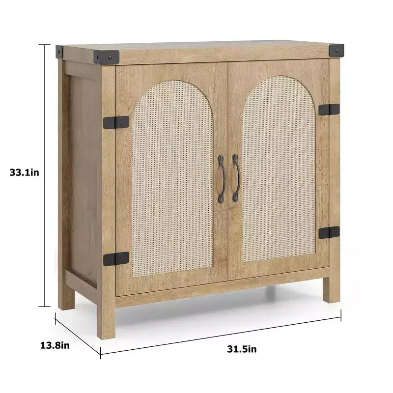 Rattan Buffet Cabinet with Storage, Sideboard with Synthetic Rattan-Accent Doors, Adjustable Shelves for Living Room Dining Room Hallway, Black