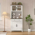 GustoWave 72 Tall Kitchen Bar Cabinet Hutch Featuring 4 Glass Doors & 1 Drawer, Modern Wood Pantry Coffee Cabinet with Ample Storage, White