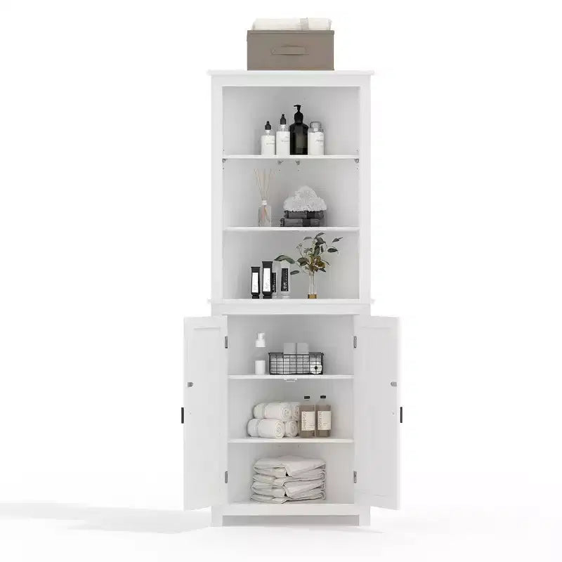 GustoWave 64 Tall Farmhouse Corner Cabinet with 2 Barn Doors, Buffet Pantry Adjustable Shelves, Farmhouse Storage Cabinet, White