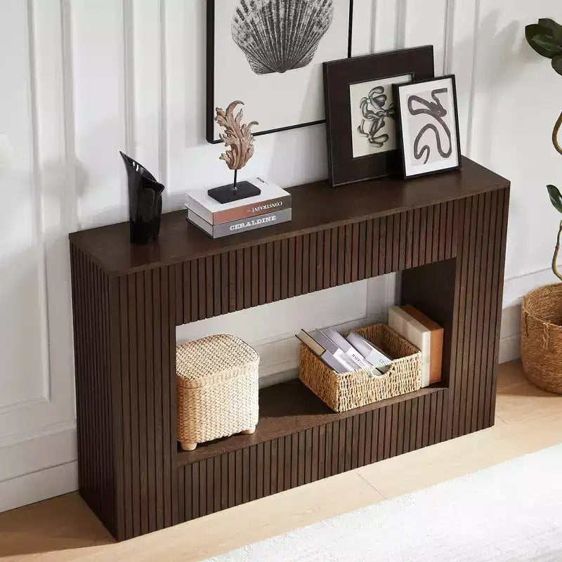 GDFStudio Lucienne 55.12'' Rustic Slatted Console Table with Lower Shelf