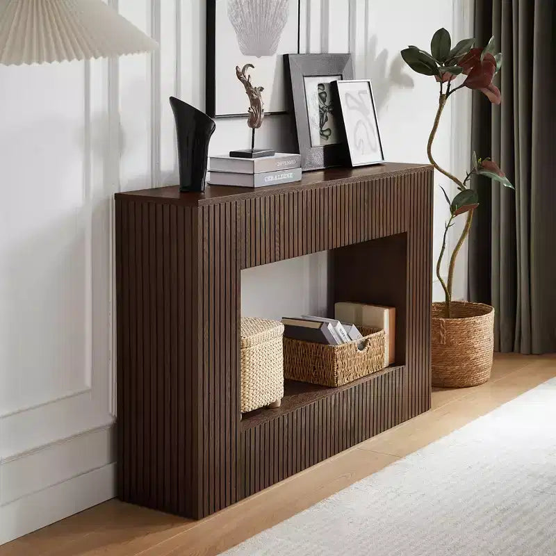 GDFStudio Lucienne 55.12'' Rustic Slatted Console Table with Lower Shelf