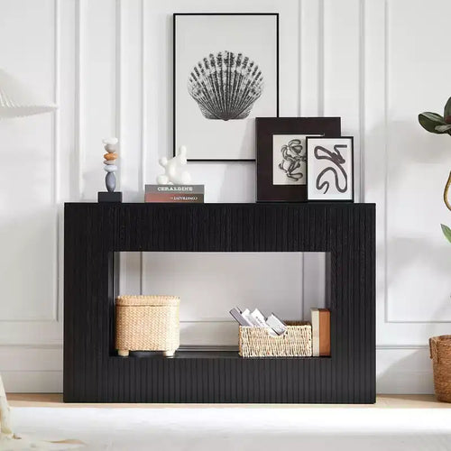 GDFStudio Lucienne 55.12'' Rustic Slatted Console Table with Lower Shelf