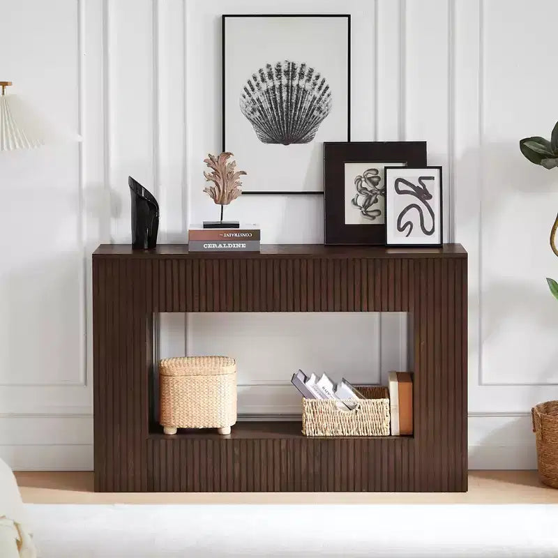 GDFStudio Lucienne 55.12'' Rustic Slatted Console Table with Lower Shelf