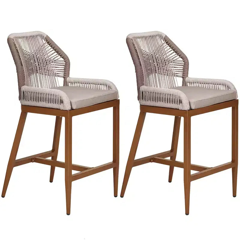 GustoWave Counter Height Bar Stools Set of 2,Boho Rope Counter Height Bar Stools Rattan Woven Aluminum Modern Barstools with Back and Arms
