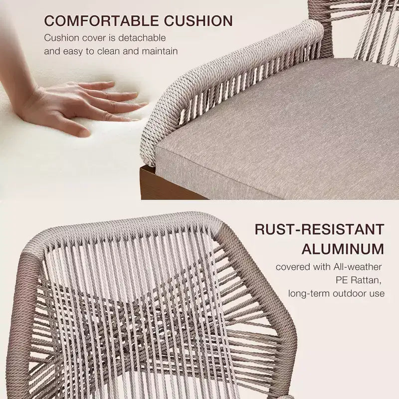GustoWave Counter Height Bar Stools Set of 2,Boho Rope Counter Height Bar Stools Rattan Woven Aluminum Modern Barstools with Back and Arms