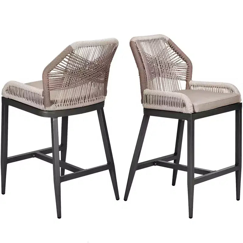 GustoWave Counter Height Bar Stools Set of 2,Boho Rope Counter Height Bar Stools Rattan Woven Aluminum Modern Barstools with Back and Arms