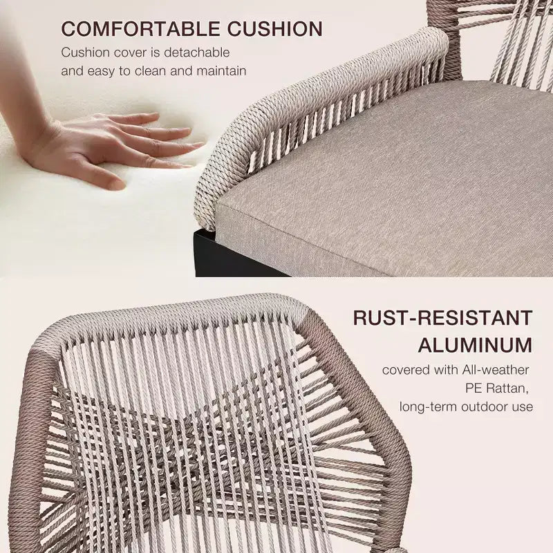 GustoWave Counter Height Bar Stools Set of 2,Boho Rope Counter Height Bar Stools Rattan Woven Aluminum Modern Barstools with Back and Arms