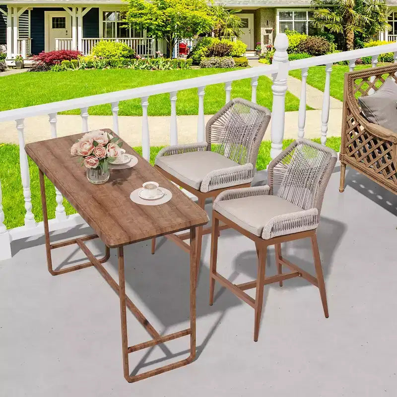 GustoWave Counter Height Bar Stools Set of 2,Boho Rope Counter Height Bar Stools Rattan Woven Aluminum Modern Barstools with Back and Arms