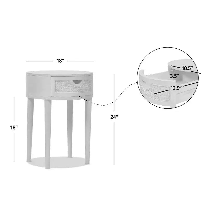 GDFStudio Rossville 18 Round Rattan and Wood Drawer Side Table