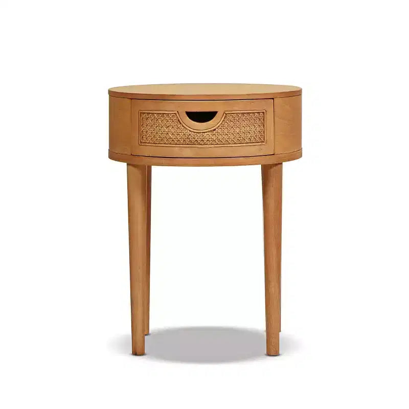 GDFStudio Rossville 18 Round Rattan and Wood Drawer Side Table