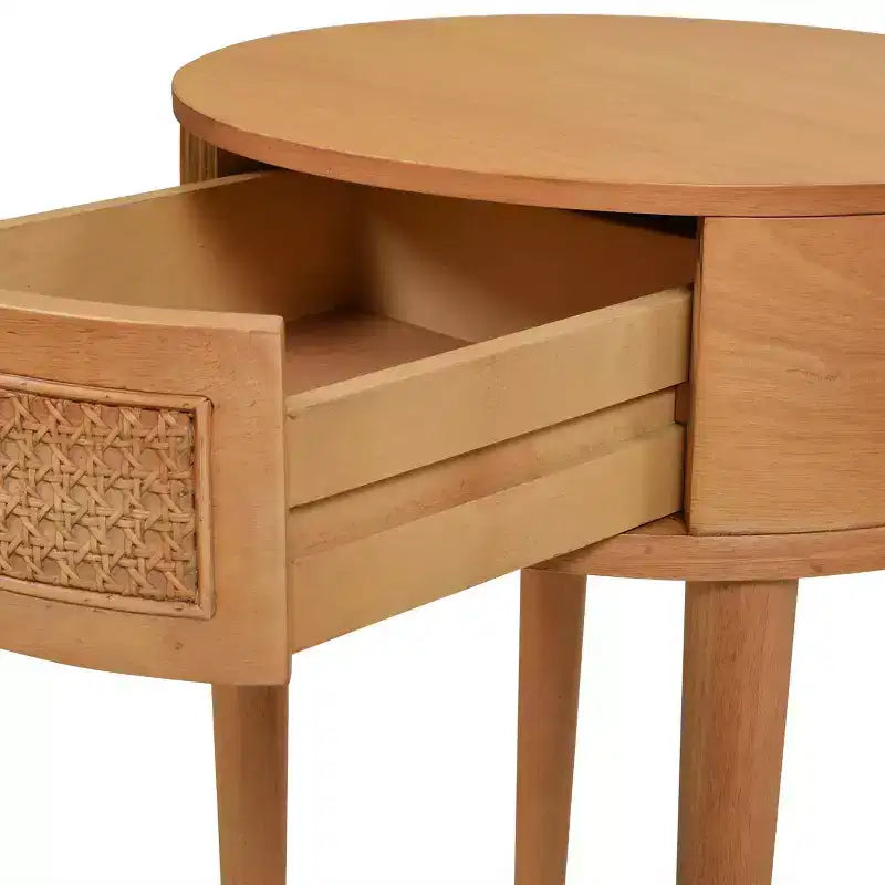 GDFStudio Rossville 18 Round Rattan and Wood Drawer Side Table