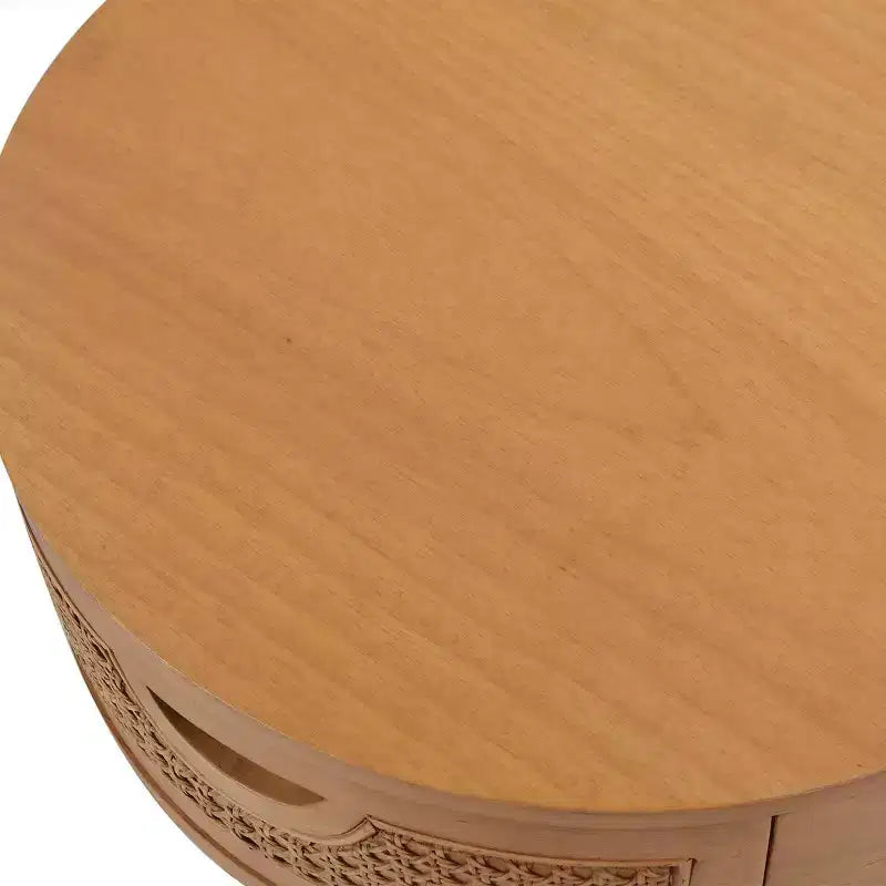 GDFStudio Rossville 18 Round Rattan and Wood Drawer Side Table