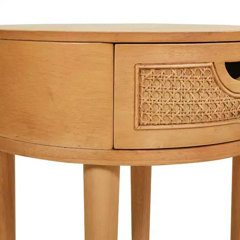 GDFStudio Rossville 18 Round Rattan and Wood Drawer Side Table