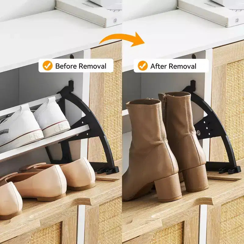 4-Drawer Shoe Storage Cabinet Farmhouse Rattan Organizer with Metal Legs for Entryway/Closet