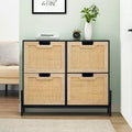 4-Drawer Shoe Storage Cabinet Farmhouse Rattan Organizer with Metal Legs for Entryway/Closet