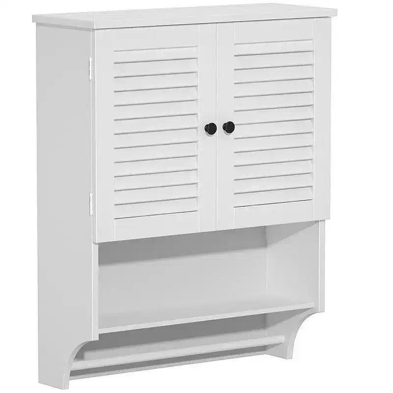 GDFStudio Fiona Modern Wall-Mounted Bathroom Cabinet with 1 Towel Bar, 2 Louvered Doors and Shelves