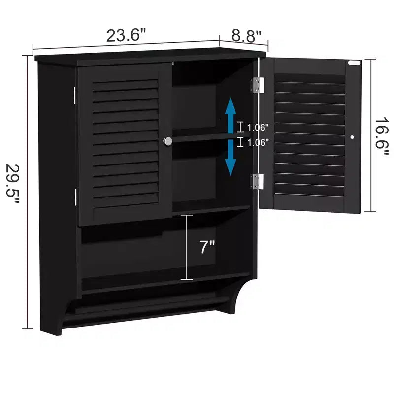 GDFStudio Fiona Modern Wall-Mounted Bathroom Cabinet with 1 Towel Bar, 2 Louvered Doors and Shelves