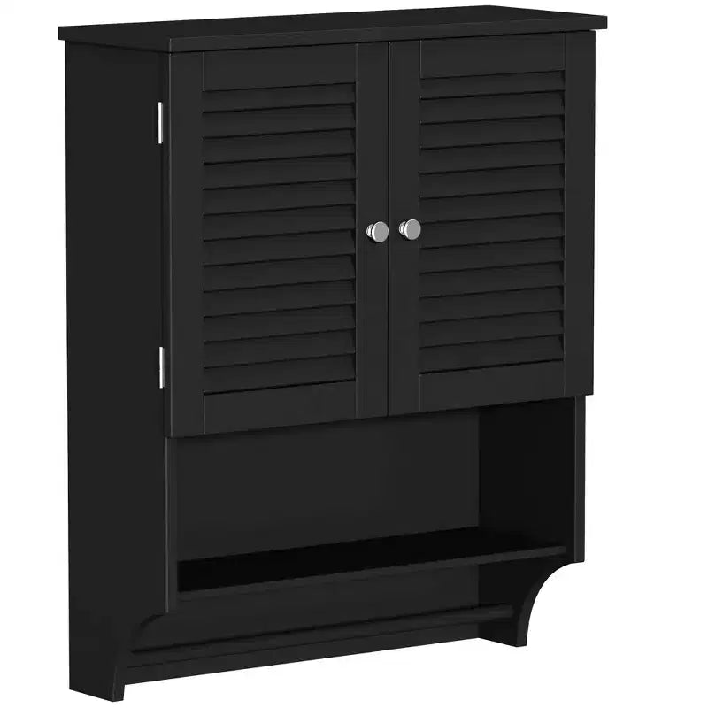 GDFStudio Fiona Modern Wall-Mounted Bathroom Cabinet with 1 Towel Bar, 2 Louvered Doors and Shelves