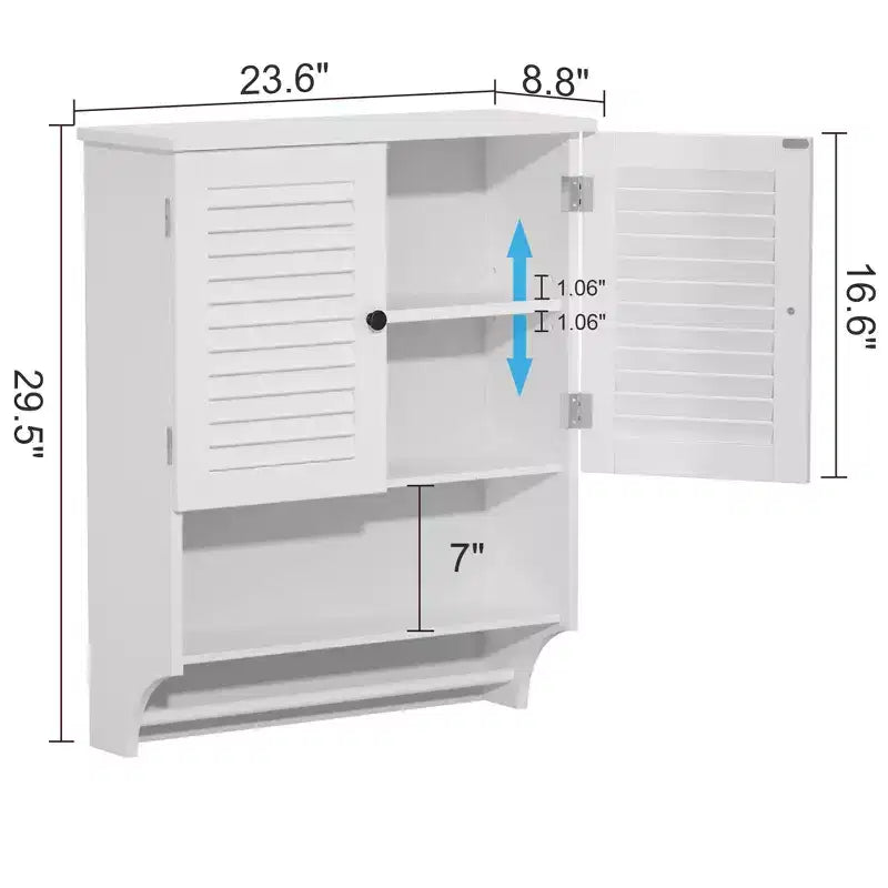 GDFStudio Fiona Modern Wall-Mounted Bathroom Cabinet with 1 Towel Bar, 2 Louvered Doors and Shelves