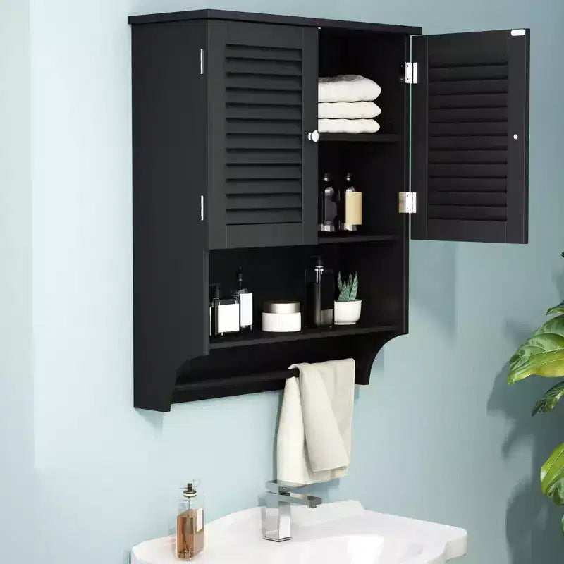 GDFStudio Fiona Modern Wall-Mounted Bathroom Cabinet with 1 Towel Bar, 2 Louvered Doors and Shelves