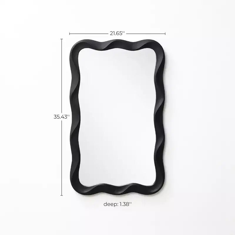 LuxenHome Modern Black MDF Wood Wavy Rectangle Wall Mirror, 35.4 H x 21.65 W Home Decor