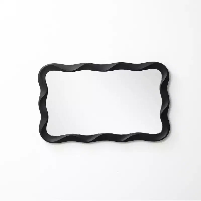 LuxenHome Modern Black MDF Wood Wavy Rectangle Wall Mirror, 35.4 H x 21.65 W Home Decor