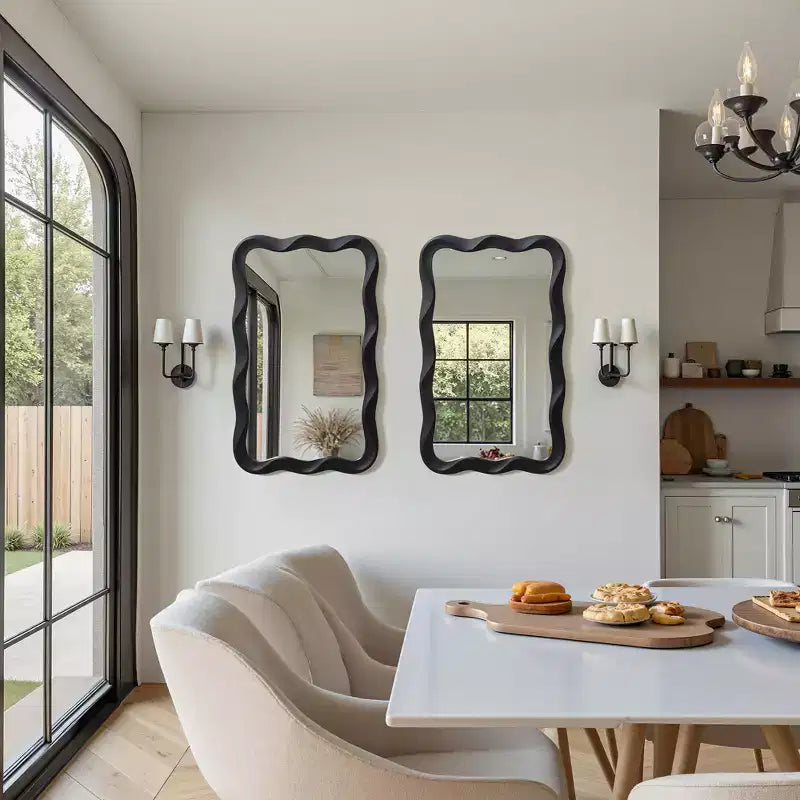 LuxenHome Modern Black MDF Wood Wavy Rectangle Wall Mirror, 35.4 H x 21.65 W Home Decor