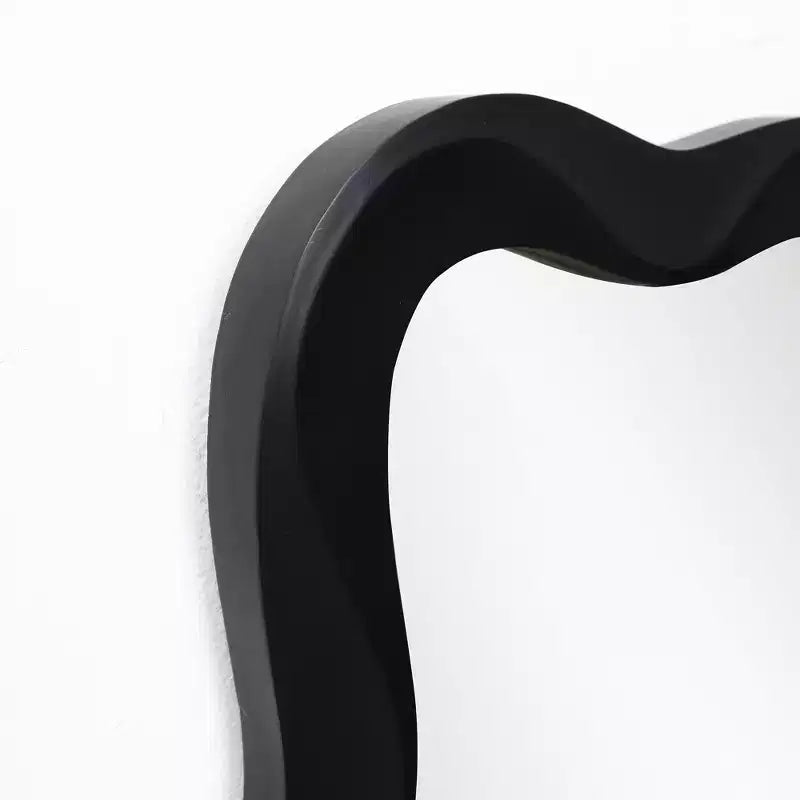 LuxenHome Modern Black MDF Wood Wavy Rectangle Wall Mirror, 35.4 H x 21.65 W Home Decor