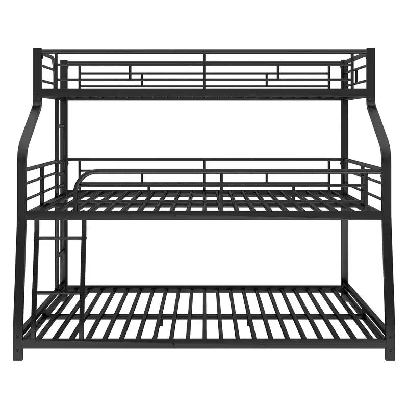 Twin XL Full XL over Queen Metal Triple Bunk Bed Frames for 3 Kids with Built-in Ladder and Full-Length Safety Guardrails