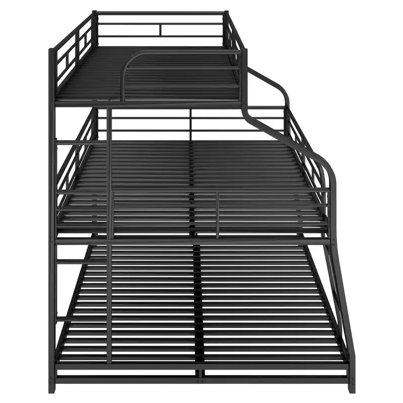 Twin XL Full XL over Queen Metal Triple Bunk Bed Frames for 3 Kids with Built-in Ladder and Full-Length Safety Guardrails