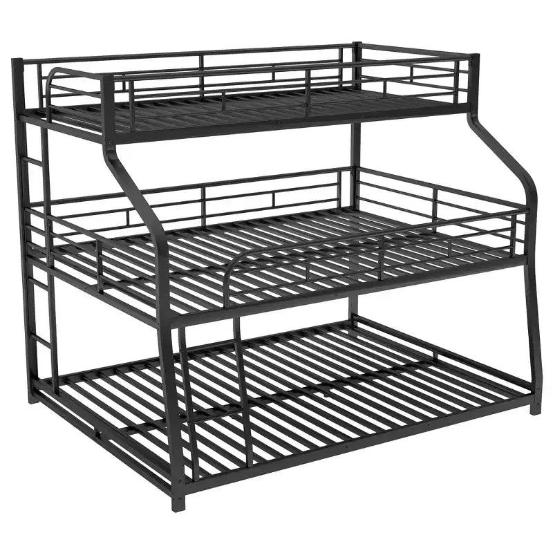 Twin XL Full XL over Queen Metal Triple Bunk Bed Frames for 3 Kids with Built-in Ladder and Full-Length Safety Guardrails