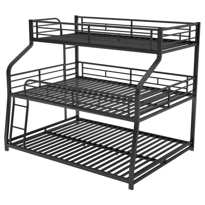 Twin XL Full XL over Queen Metal Triple Bunk Bed Frames for 3 Kids with Built-in Ladder and Full-Length Safety Guardrails