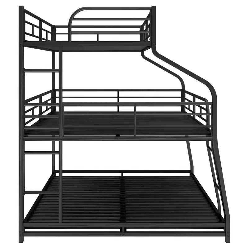 Twin XL Full XL over Queen Metal Triple Bunk Bed Frames for 3 Kids with Built-in Ladder and Full-Length Safety Guardrails