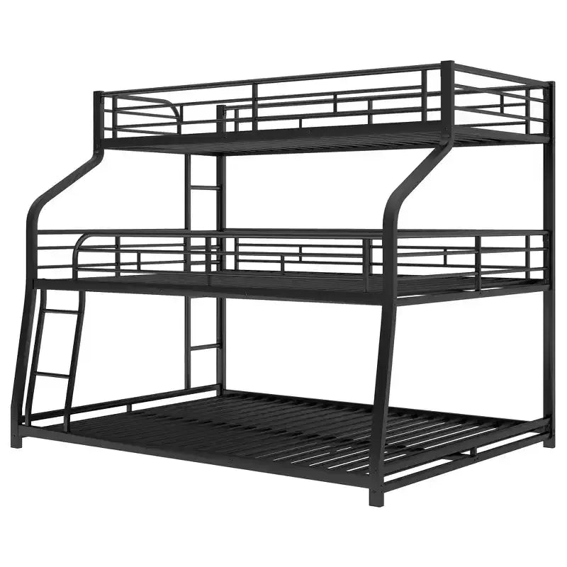 Twin XL Full XL over Queen Metal Triple Bunk Bed Frames for 3 Kids with Built-in Ladder and Full-Length Safety Guardrails
