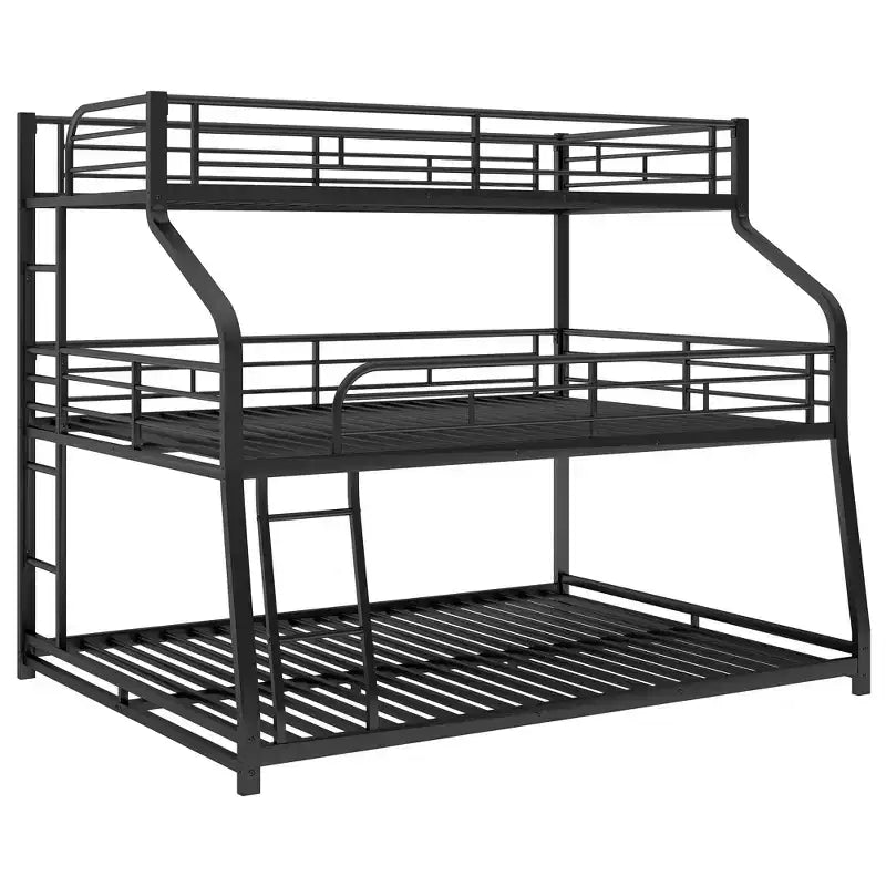 Twin XL Full XL over Queen Metal Triple Bunk Bed Frames for 3 Kids with Built-in Ladder and Full-Length Safety Guardrails