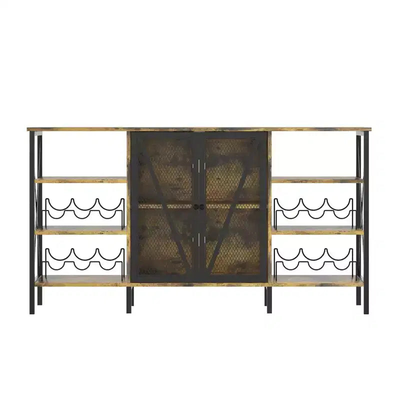 TruAIR Farmhouse Wine Bar Cabinet with LED Light, Industrial Coffee Bar with Wine Rack and Glass Holder